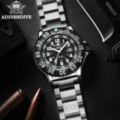 BNIB ADDIESDIVE MYO5OS LUMI.N0X NAVY_SEAL HOMAGE-WATCH BLACK/STAINLESS/DATE/50m