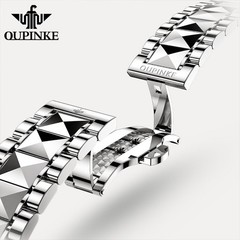 OUPINKE Luxury Men Skeleton Leather Transparent Sapphire Waterproof Watch 40mm