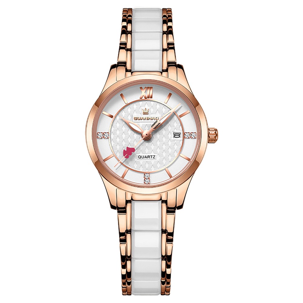 Lady Ceramic Strap Mini Dial Wristwatch Dress Calendar Luminous Waterproof Watch