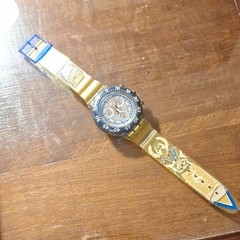 Swatch Centennial Quartz Chronograph 39mm 200m Clear Case Gold/Blue Strap
