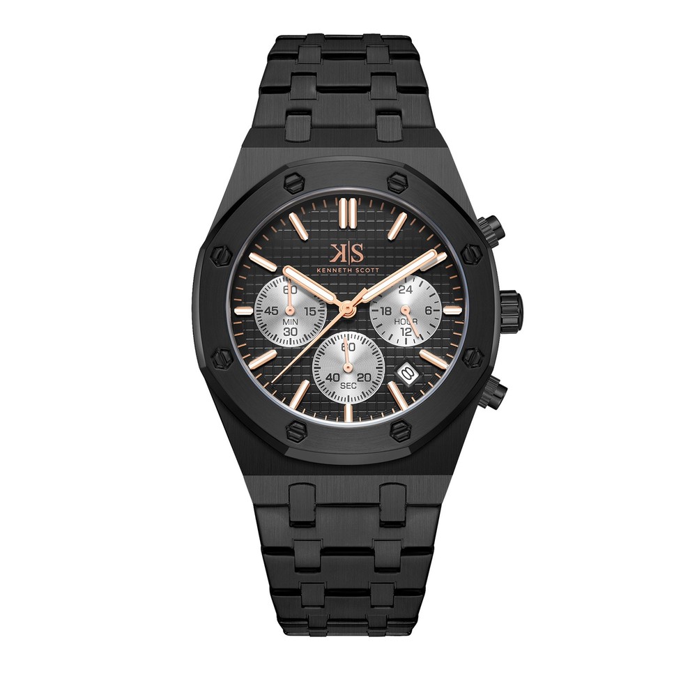 Kenneth Scott Men’s Multi Function Watch | Black Dial, 42mm, 30 m (3 ATM)