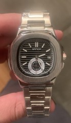 SANDA 7020 Quartz Mens Watch Black Dial Stainless Steel Bracelet 44mm