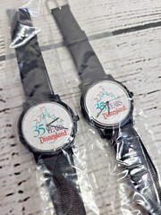 (2) Vintage Disneyland 35 Years Analog Wristwatch Leather Band Japan NEW NOS