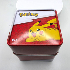 Pokémon Pikachu Quartz Analog Wristwatch Black Rubber Strap Tin Box Blue Dial