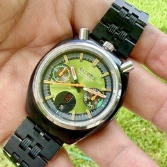 RARE! Citizen Challenge Timer 8110A Horn Bullhead Automatic Chrono Green Dial