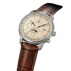 Zeppelin Moonphase Men’s Watch Beige Dial 9636-5 Leather Band Day Date