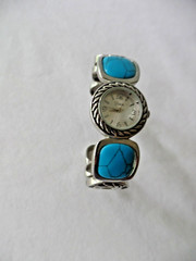 Vivani ladies Silver & Turquoise color Cuff Bracelet WATCH Soutwestern Style