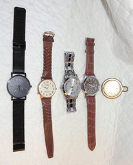 5x MENS WATCHES Wristwatches 1x POCKET WATCH Nice WATCHBANDS LEATHER METAL
