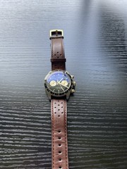 Timex Waterbury Heritage Chronograph Black And Gold Brown Leather Strap