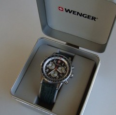 WENGER Swiss Army Mens COMMANDO CHRONOGRAPH~Rare Silver/Black Pilot Version~42mm