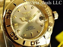Invicta Men Pro Diver 24 Jewel Automatic NH35A 18K Gold Plate SS Champagne Watch