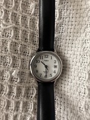 Timex Womens Watch Silver Tone Case W/White Dial and Black Leather Band A1