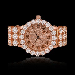 Real Diamond Rose Gold Custom Flower Roman Dial Men’s Watch W/Date Ice House New