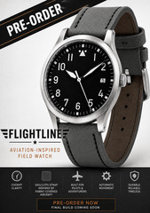 Pre-Order Aviation Field Watch, Black Dial, Stainless Steel Case, Grey Sailcloth