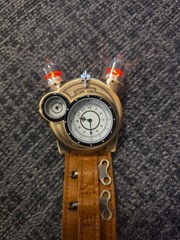 Steampunk Tesla Analog Watch With Metal Findings And Leather Strap