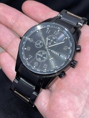 Fossil Fs4760 Men’s Chronograph Watch Large Numbers Black Strap Steel Case