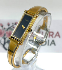 GUCCI 1500L Black Dial Gold Bangle Watch Swiss Made Quartz Ladies Working