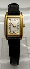 Seiko Tank Womens Quartz Gold Tone Rectangle Roman Numeral White/Silver Dial