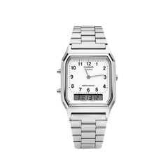 Casio AQ-230A-7B Ana-Digi Retro Square Silver Metal Band Watch Brand New