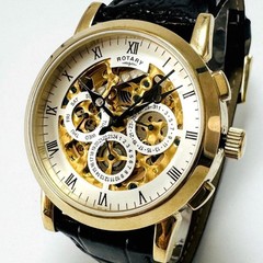 ROTARY GS02375 Auto Watch 39mm 13mm 20cm Day Date 24h Dial Used Strap Damaged