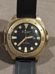 Stauer Mens Titan Diver Watch Bronze Finish Black Rubber Straps Water Resistant