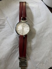 FOSSIL SILVER TONE S/STEEL LEATHER with Burgundy BANGLE BAND WATCH ES3157