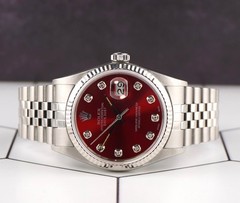 Rolex 36mm Datejust Steel Fluted Red Dial Watch
