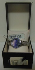 ARMITRON Silver Tone Blue Bezel/Lavendar Face/Clear Rhinestone Band Wristwatch