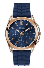 GUESS Watch Men’s Wristwatch Vertex W1177G4 Silicone Blue Rose Gold New