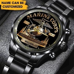 New Personalized US Marine Corps 250th Black Stainless Steel Watch MM333