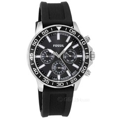 FOSSIL Bannon Mens Multifunction Watch Silicone Band Black Silver Dial Day Date