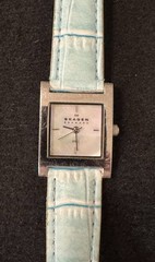 Vintage Skagen Watch 25mm-New Battery & Blue MOP Dial & Alligator Leather Band