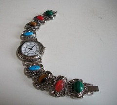 Geneva Faux Turquoise, Brown & Multicolor Stones Casual Fashion Women’s Watch