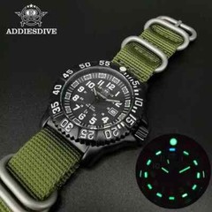 44MM ADDIESDIVE Military Quartz Watch Men Nylon Dive 50M Waterproof Luminous NEW