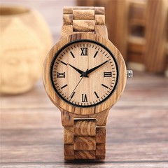 Handmade Nature Wood Watch Men’s Quartz Analog Wristwatch Fulll Wooden Strap