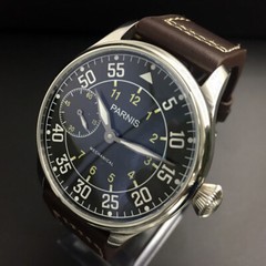 PARNIS 44mm Men Chinese 6497 Hand Winding Movement Vintage Watch Coffee Strap