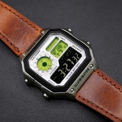 CASIO AE-1200WHD. Royale Watch Mod. Leather Strap. Negative Display. Silver Dial