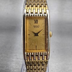 Seiko Watch Women 13mm Gold Dial Gold Tone Rectangle 2E20-6700 New Battery VTG