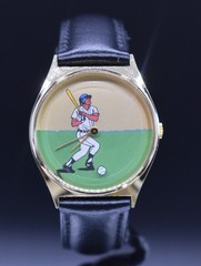 Vintage BASEBALL PLAYER Rotating Ball Watch Men Animated NEW BATTERY & BAND