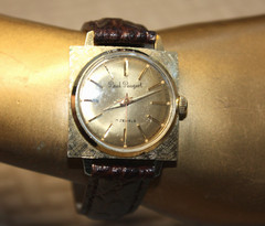 Vintage PAUL PEUGEOT Gold Tone Satin S/Steel Case & Back ST92 Hand Wind Unisex