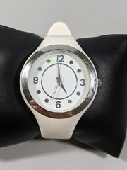White Dial Blue Green Red Orange Indices White Rubber Band Watch 9 Inch