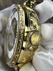Marriage Watch – Swiss Vintage Movement 49mm, Hand Engraved Custom Gold Dial Dog