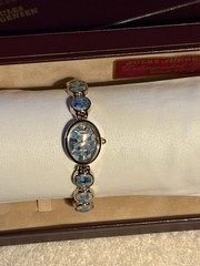 Jules Jurgensen Women’s Quartz Oval Gold-Tone Bracelet Blue Opal Dial w/ Box
