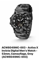 Activa X Invicta ACW8049MC-003 Mens Digital Watch 53mm Camo Grey New