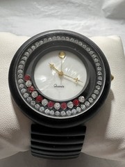 Quartz Mother Of Pearl Face, Ladies,clear Red, And White Crystal Accent