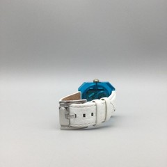 Fossil Candy Watch Unisex 35mm Blue Octagon White Leather Day Date New Battery