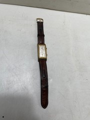 Vintage Teslar Dual Time Quartz Wristwatch Women Brown Leather Strap Analog Dial