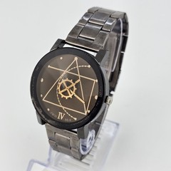 Geometric Design Unisex Watch 40MM Black Dial Bracelet Band 7.5″ New Battery