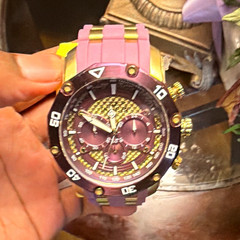 Invicta Chronograph Quartz Purple/Gold Dial Black Bezel Purple Rubber Strap