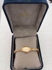 Vintage Bulova Ladies 14K Solid Gold Quartz Watch 2001 A1 14g 7 Diamond Dial Ori